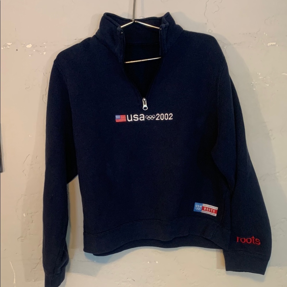 Roots Navy USA 2002 Half-Zip Fleece Sweatshirt